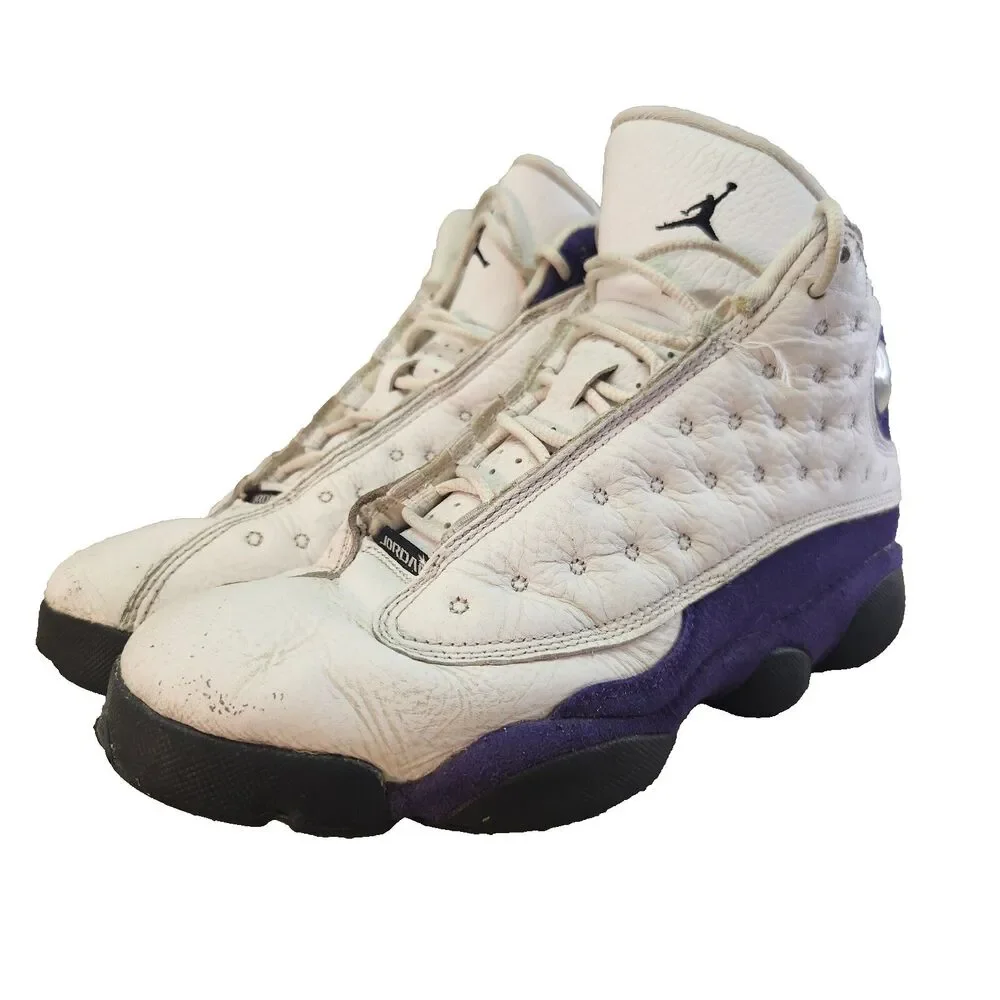 Nike Air Jordan 13 Retro Lakers GS Boys 6Y White Purple Leather Basketball Shoes